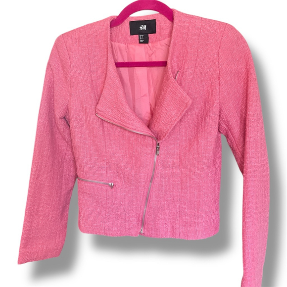 H&M Jackets & Blazers - H&M Pink Textured Moto Blazer Jacket Size 4